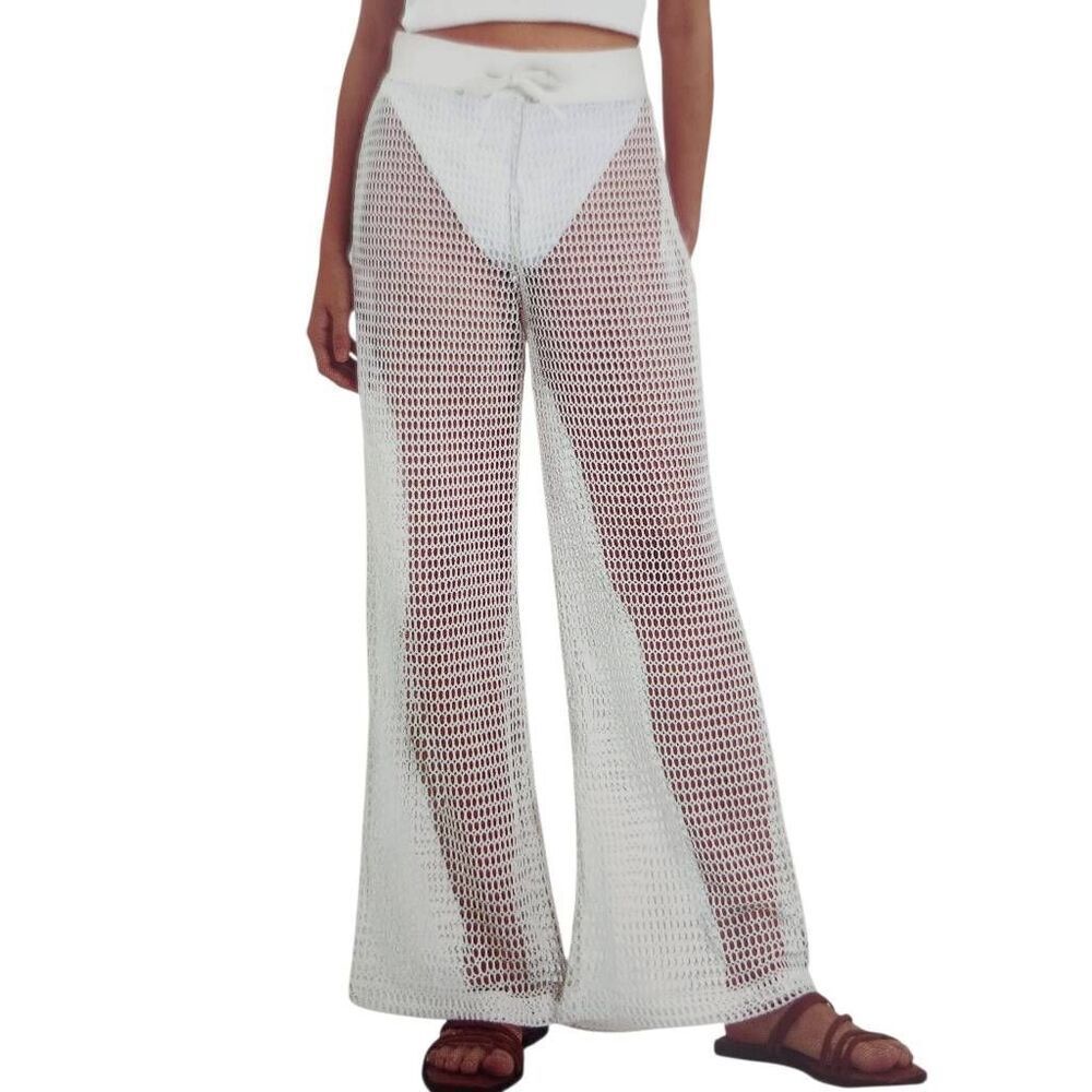 Serra mesh beach pants white net wide leg size XL 16-18 new